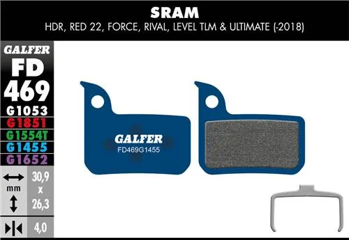 brzdové destičky Galfer FD469 Sram HRD, Red 22, Frc 22, Rvl 22, CX1, Apx 1, Lvl TLM (blue)