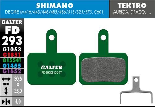 brzdové destičky Galfer FD293 Shimano, Tektro, TRP (PRO green)
