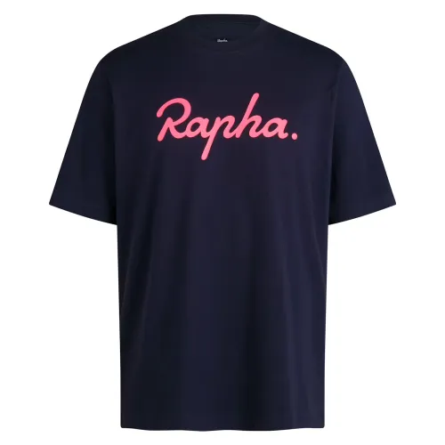 tričko RAPHA Men’s Cotton Logo T-Shirt Dark Navy/High-Vis Pink