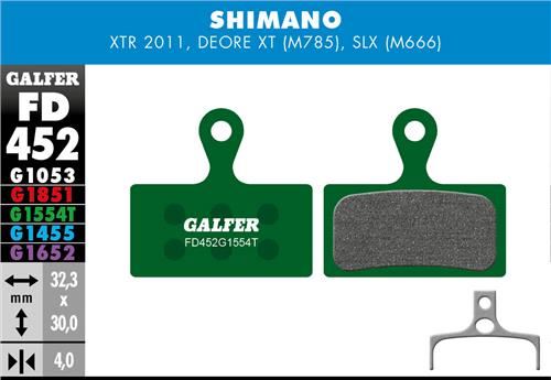 brzdové destičky Galfer FD452 Shimano, Deore, SLX, XT, XTR (pro green)